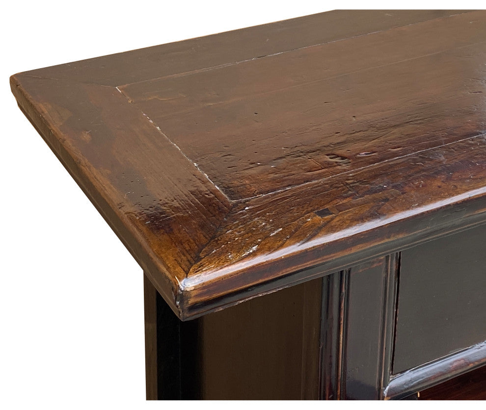 Vintage Chinese Dark Brown Drawers Side Table Credenza Vanity Cabinet Hcs7798