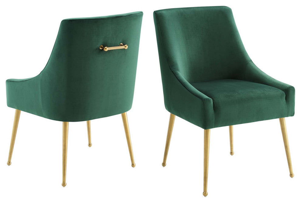 Side Dining Chair, Set of 2, Velvet, Metal, Green, Modern, Bistro Restaurant