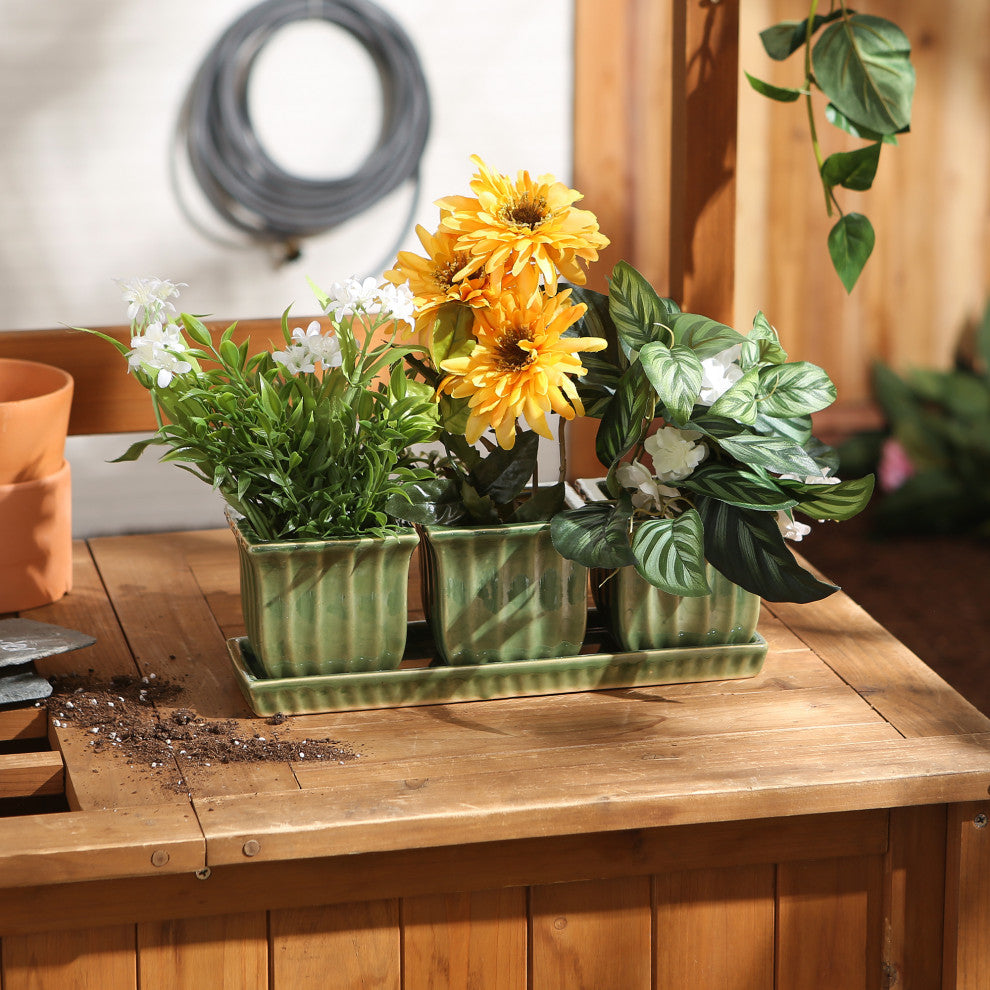 Green Square Ceramic Small Planter (Set of 3)