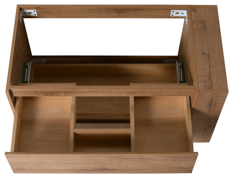 36" Plywood Wall Mounted Bath Vanity Set, Imitative Oak, Gel Basin
