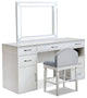 Contemporary Vanity Set, Cushioned Chair and LED Lighted Mirror, Glossy White
