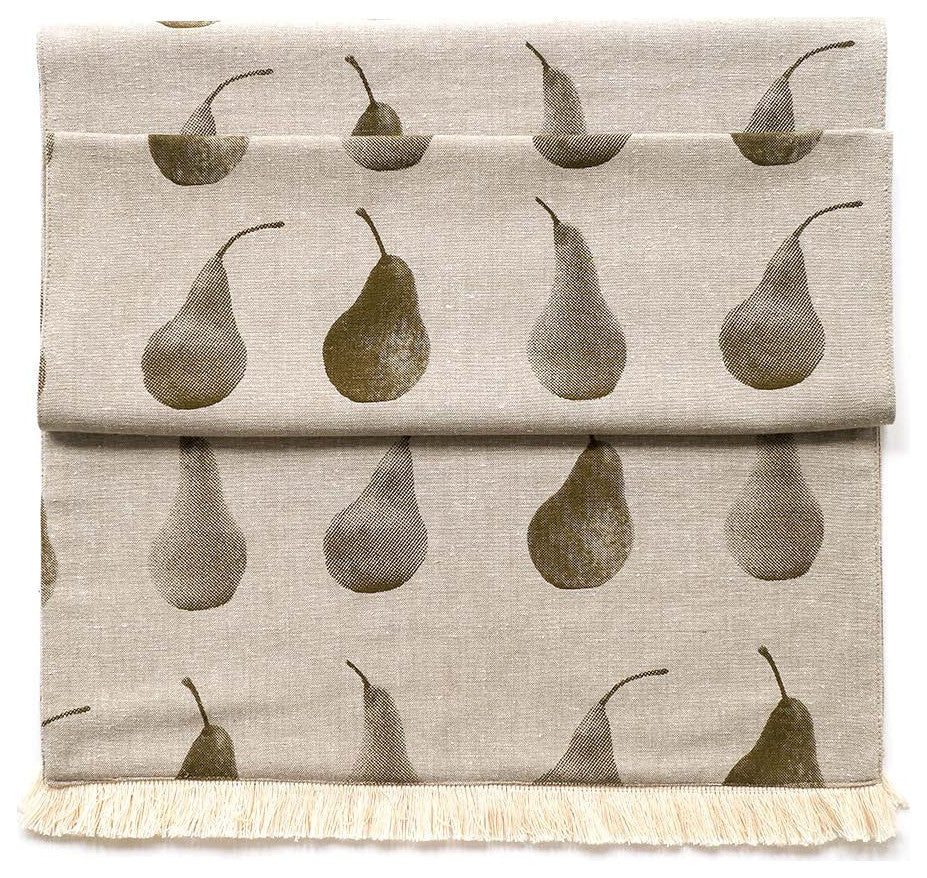 Set of Green Pear Pattern Table Runner With 8 Matching Napkins