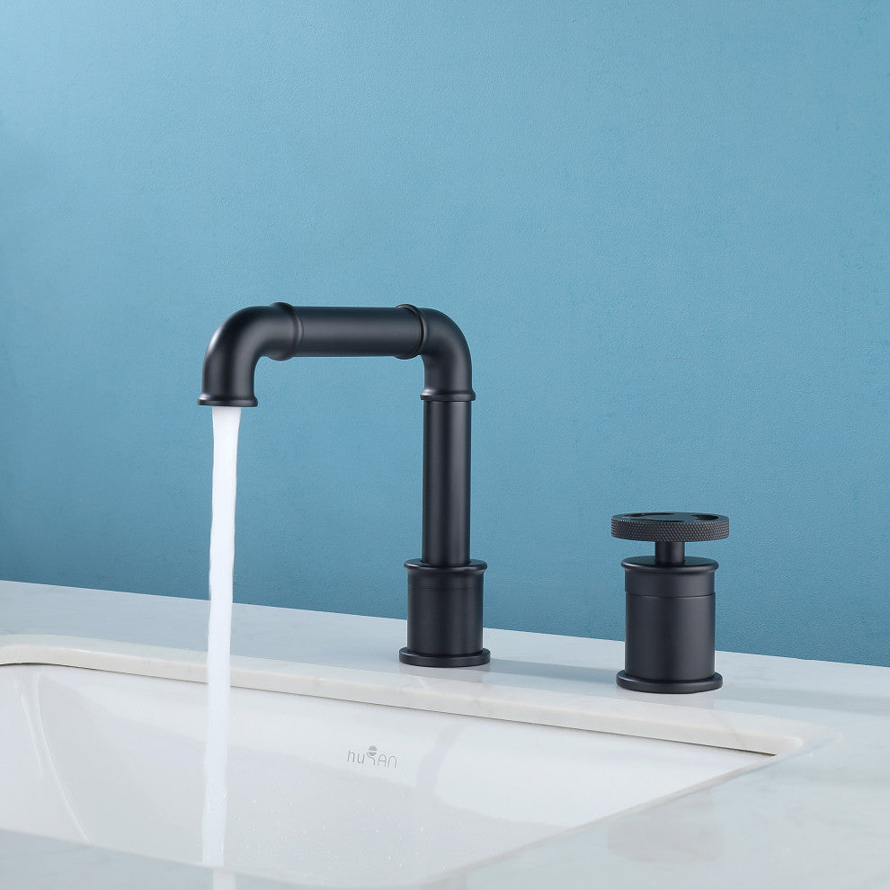 Deck Mounted Two Holes Bathroom Sink Faucet, Matte Black
