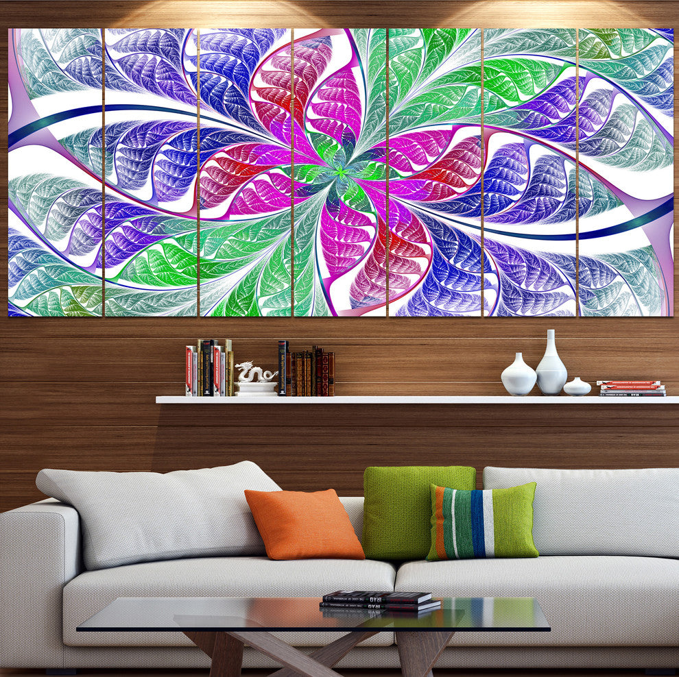 Flower like Fractal Stained Glass, Abstract Wall Art Canvas, 83"x32", 7 Panels