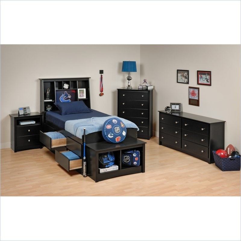 Prepac Sonoma 5-Piece Twin Youth Tall Bedroom Set in Black