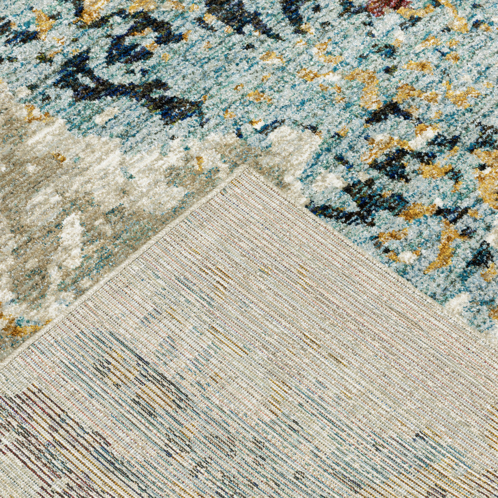 Elements Marbled Patina Beige/Blue Area Rug, 2'3"x8'