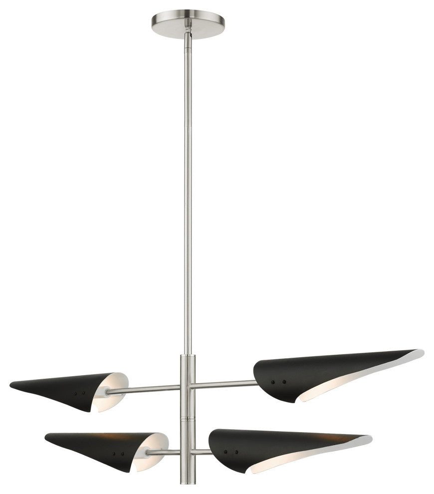 Brushed Nickel Urban, Mid Century Modern, Balanced Pendant Chandelier