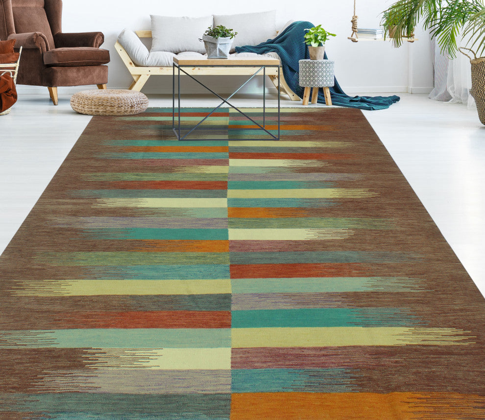 Winchester Flatweave Mose Brown/Blue Rug, 8'5 x 11'4