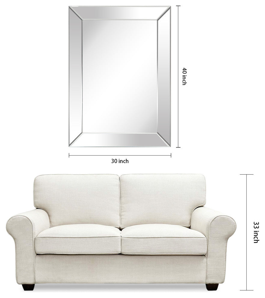 Moderno Beveled Rectangle Wall Mirror, 1"-Beveled Center Mirror, 40"x 30"