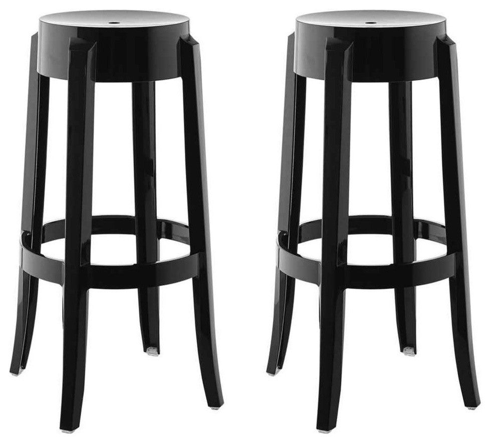 Modern Urban Contemporary Bar Stool Set of 2, Black Plastic