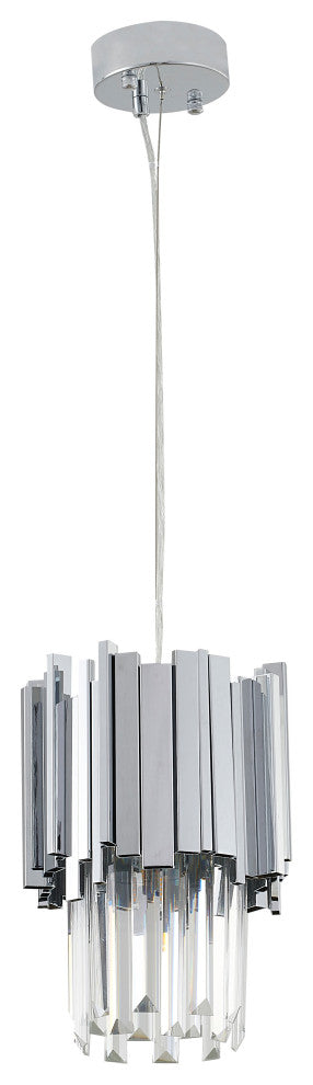 Shiny Nickel Stainless Steel Frame Single Pendant Light, Clear Crystal Drops