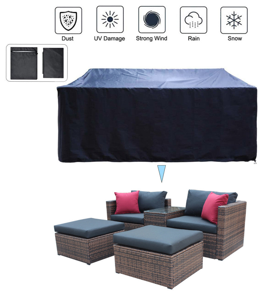 5-Pieces Wide Outdoor Wicker Reversible Patio Sectional With Cushions
