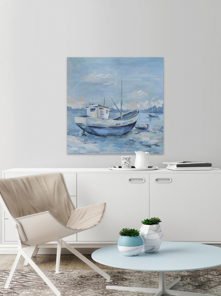 "Simple Boat" Painting Print on Wrapped Canvas, 18"x18"