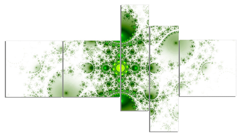 Cabalistic Nature Green Fractal Art, Abstract Wall Art Canvas, 60"x32", 5 panels