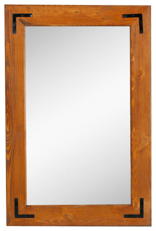 Natural Wood Framed With Metal Corner Bracket Mirror, Natural