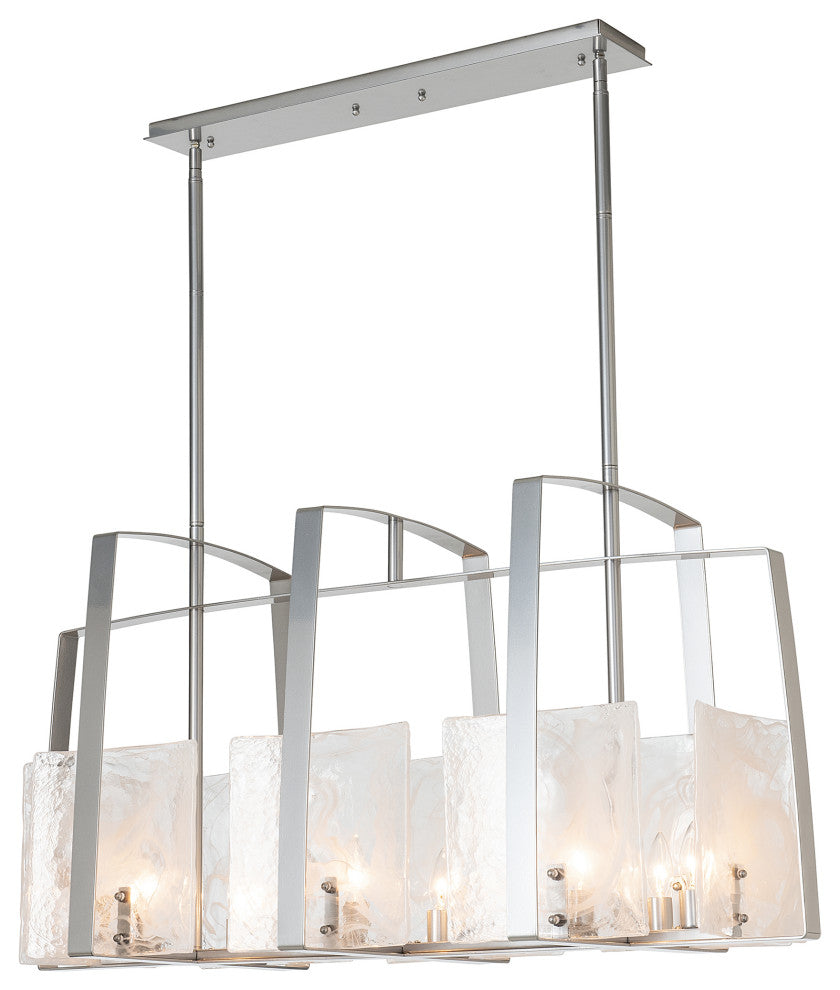 Arc Linear Pendant, Sterling Finish, White Swirl Glass