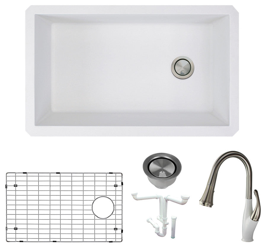 Radius Granite 31-in Undermount Kitchen Sink Kit in White