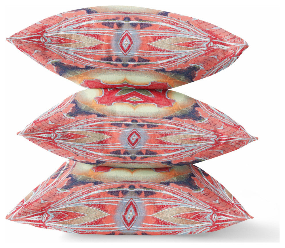 18" Peach Red Geo Tribal Suede Throw Pillow