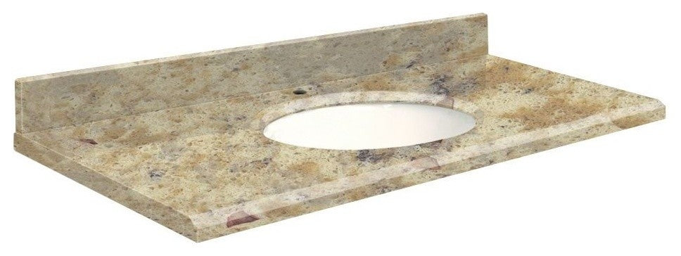 Quartz 43"x22" Vanity Top, Single Faucet Hole, Trail, White Bowl