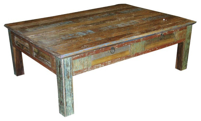 Rectangular Distressed Wooden Coffee Table