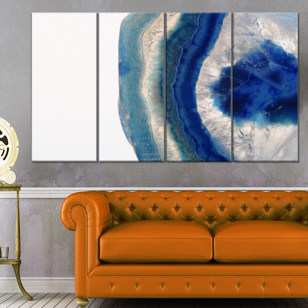 Macro of Blue Agate Stone, Abstract Canvas Wall Art Print, 48"x28", 4 Panels