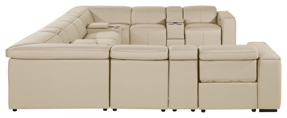 Niccolo Italian Leather 12-Piece U-Shaped 4 Power Reclining Sectional, Beige