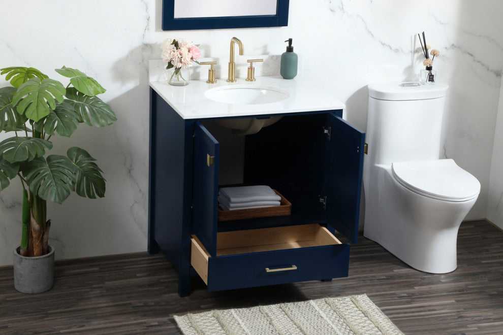Iris Single Bathroom Vanity, Blue, 30", With Backsplash