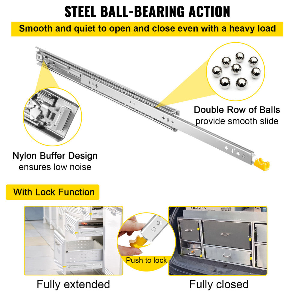 VEVOR Drawer Slides Ball Bearing Full Extension, 30 Inch, 250 Lbs