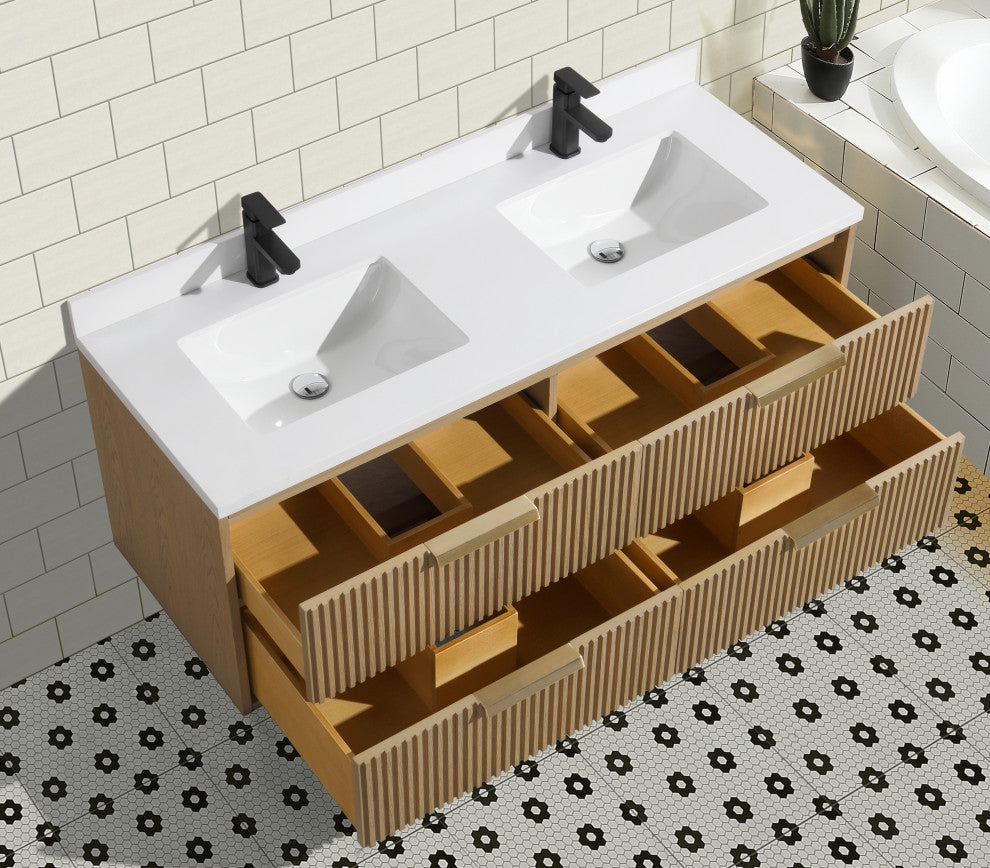 Ari Kitchen and Bath San Diego Bath Vanity, Oak, 55", Floating