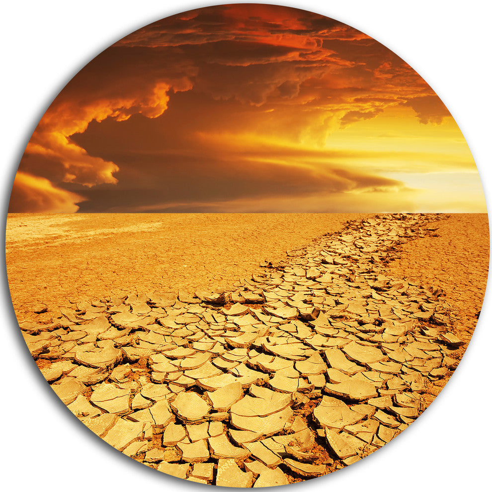 Drought Land Under Dramatic Sky, Modern Landscape Round Wall Art, 11"