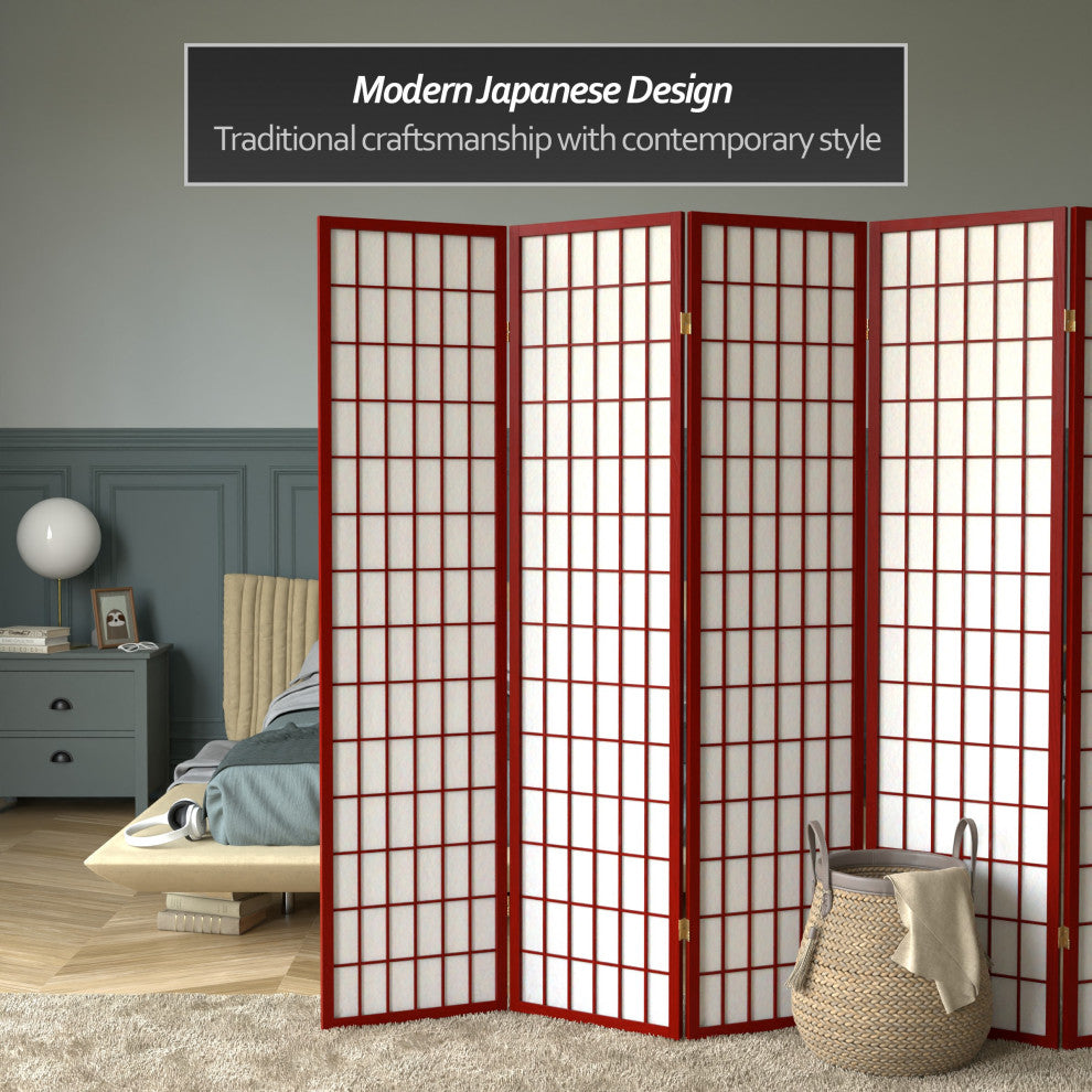 6' Tall Window Pane Shoji Screen, Rosewood, 5 Panels