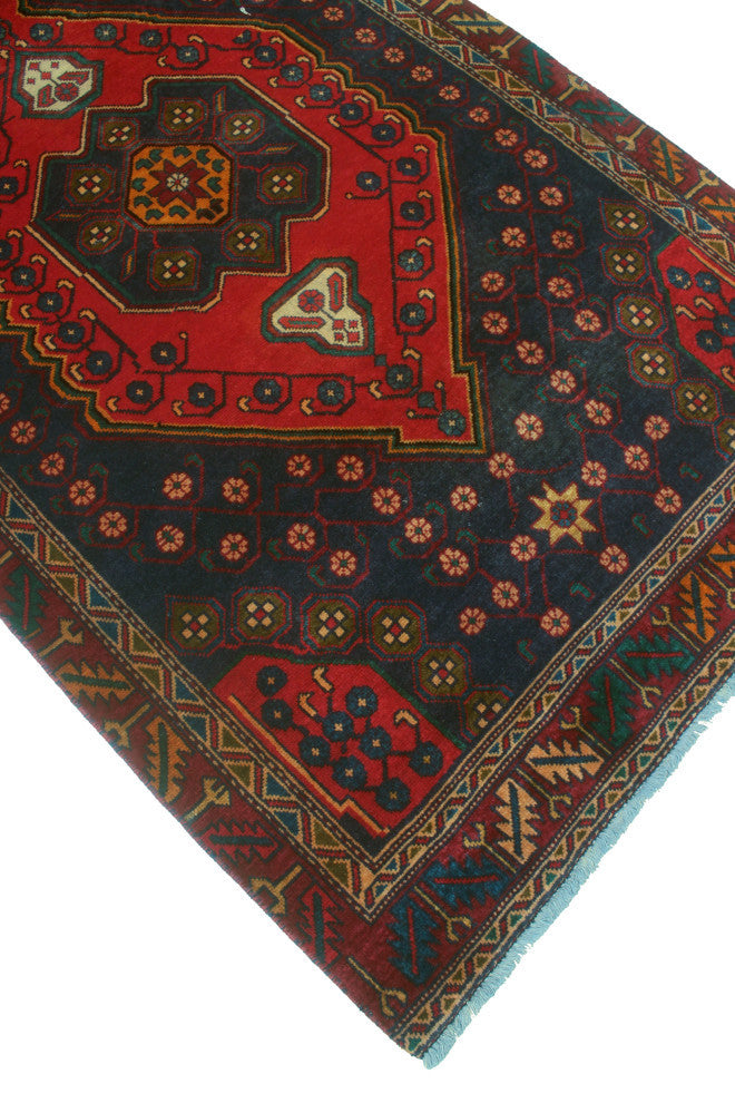 Fine Vintage Distressed Layla Rust/Navy Runner, 3'9x9'9