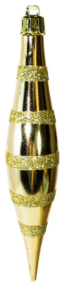 Gold Finial Ornament With Snowflake And Line Glitter Design