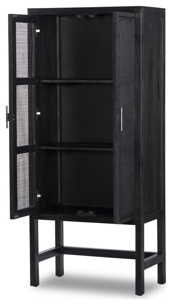 Caprice Narrow Cabinet Black Natural Cane, Black Wash Mango, Gunmetal