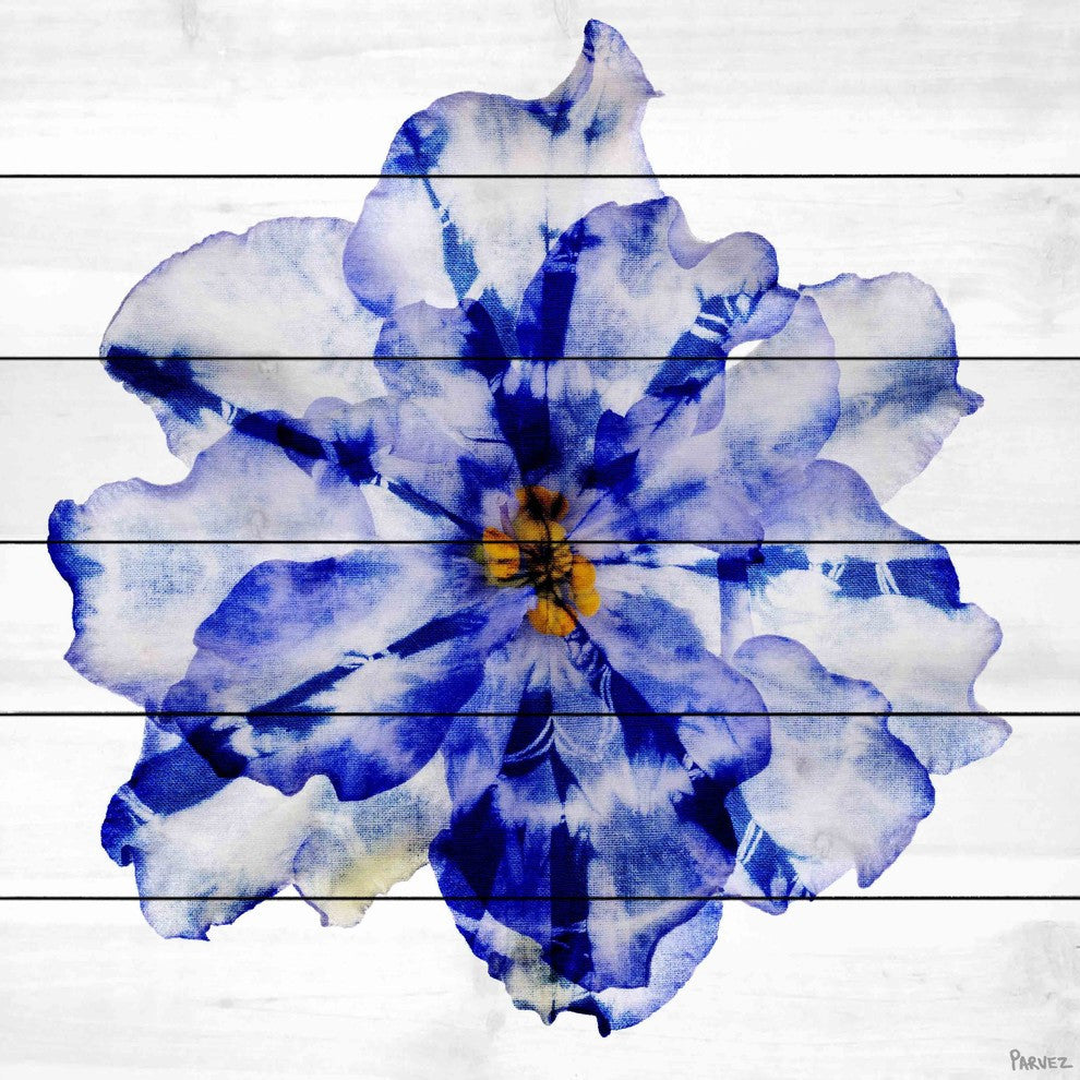 "Blue and White Flower" UV Ink Print on White Wood, 40"x40"