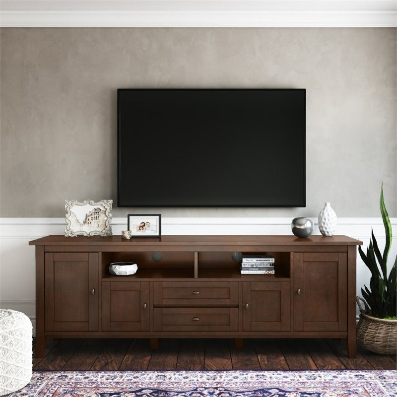 Warm Shaker Solid Wood 72 Inch Tv Media Stand In Russet Brown For Tvs Up To 80"