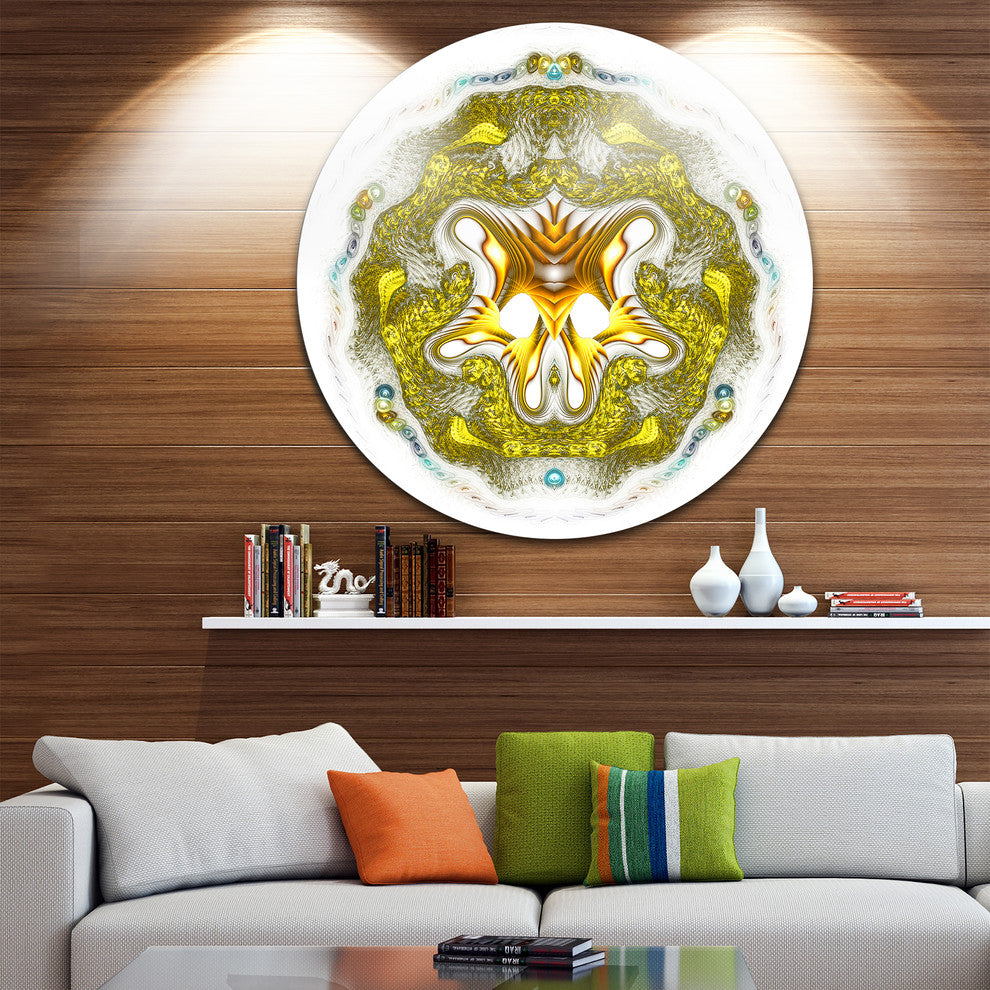 Golden Symmetrical Fractal Heart, Abstract Round Wall Art, 23"