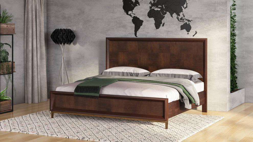 Shane Modern Acacia and Brass Bed, Queen
