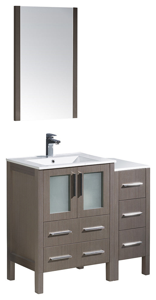 Torino 36" Gray Oak Modern Bathroom Vanity With Side Cabinet, FFT3111CH