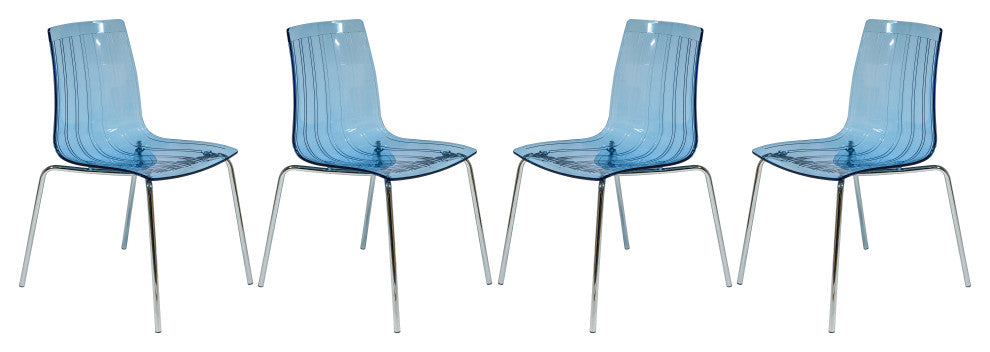 LeisureMod Ralph Dining Chair, Transparent Blue, Set of 4 Transparent Blue