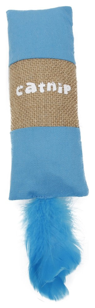 Rectangular Duffle Crinkle Plush Faux Fur Teaser Catnip Kitty Cat Toy, Blue