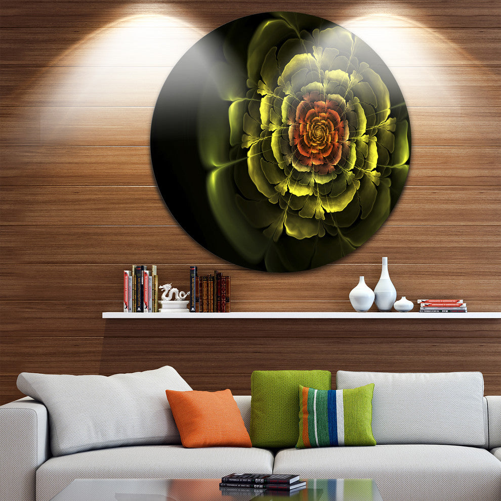 Fractal Yellow Rose In Dark, Floral Abstract Art Round Wall Art, 11"