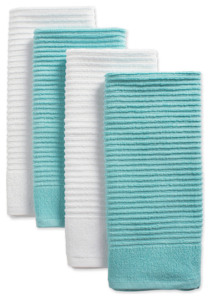 DII Assorted Aqua Ribbed Terry Dishtowel, Set of 4