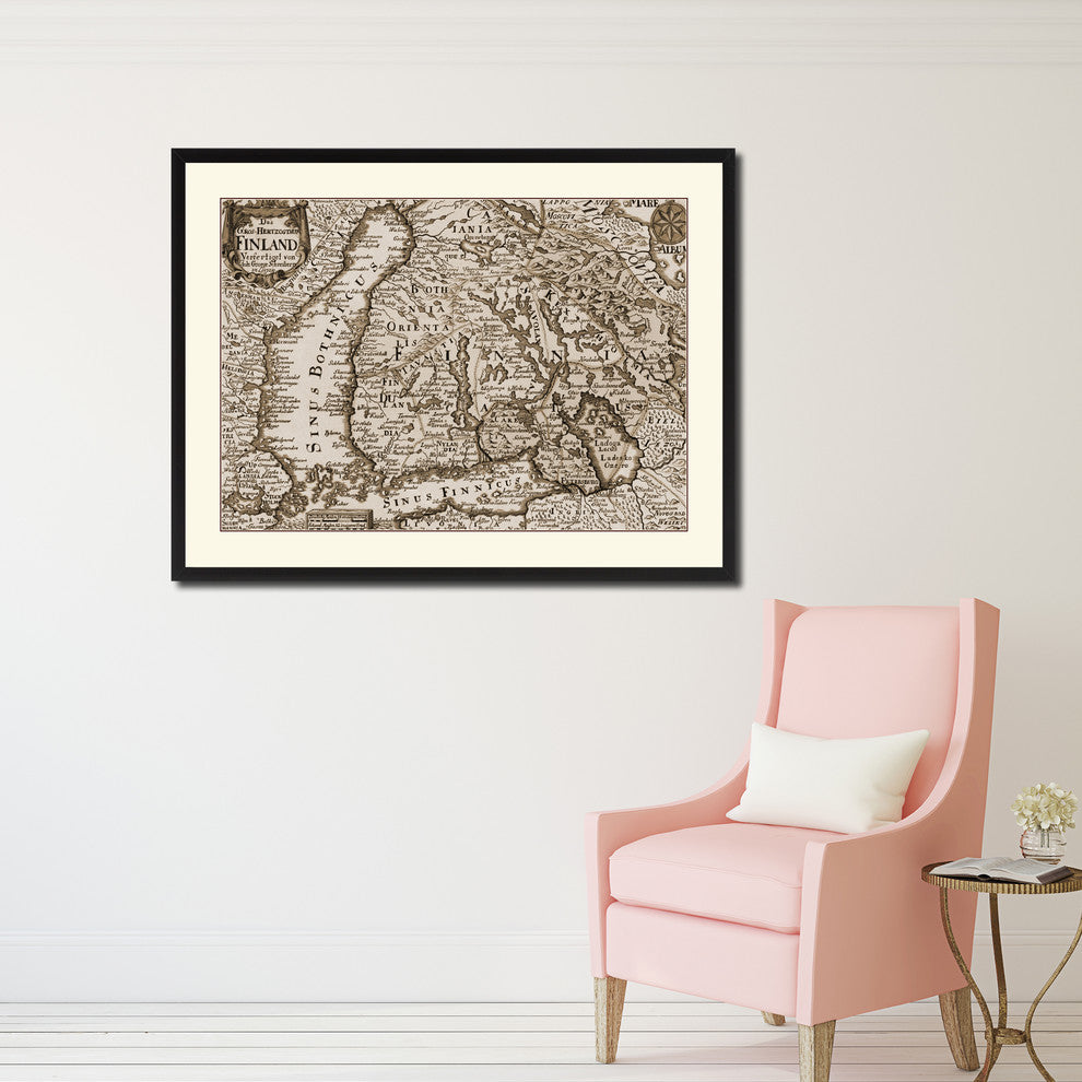 Finland Centuries Vintage Sepia Map Canvas Print, 28"x37"