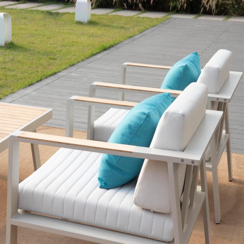 HIGOLD 6801 Nofi  4 Pieces Teak Outdoor Conversation Set with Blue Pillow , Alu