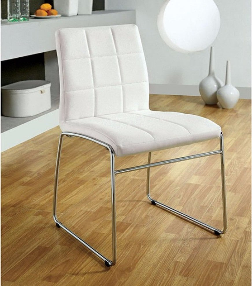 Oahu Contemporary Side Chair With Steel Tube, White Finish, Set Of 2