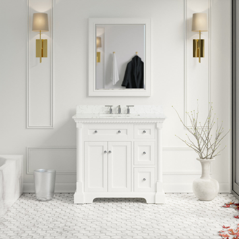 Sydney 36" Bathroom Vanity, White, Engineered Marble