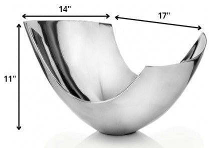 17" Silver Aluminum Modern Abstract Centerpiece Bowl