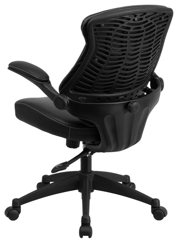Mid-Back Black Leather Executive Swivel Chair With Back Angle Adjustment
