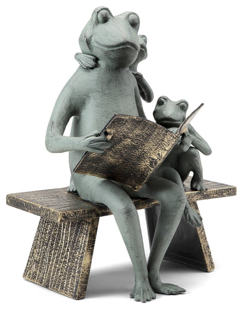 Reading Frog Family Garden Sculpture